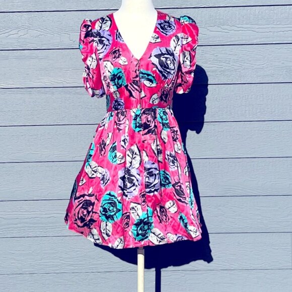 Betsey Johnson Pink Satin Floral Zip-Up Dress NWT - Picture 3 of 9